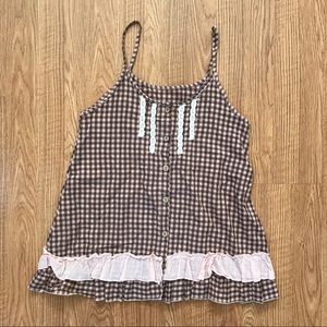 Pink/grey checkered spaghetti strap top blouse